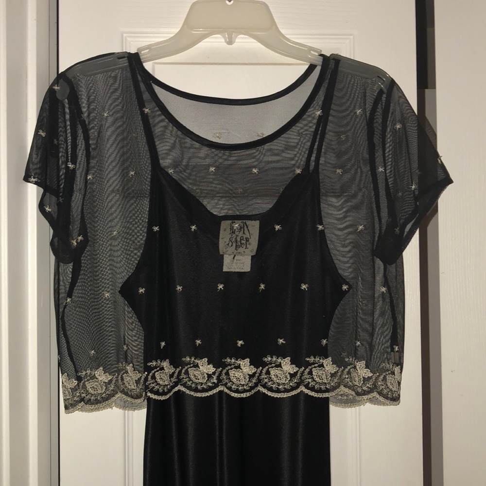Full length silky dress with sheer top